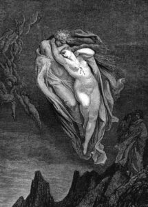 Gustave Dore – Divine Comedy, Inferno, Canto 5 “The Souls of Paolo and Francesca” (1857)