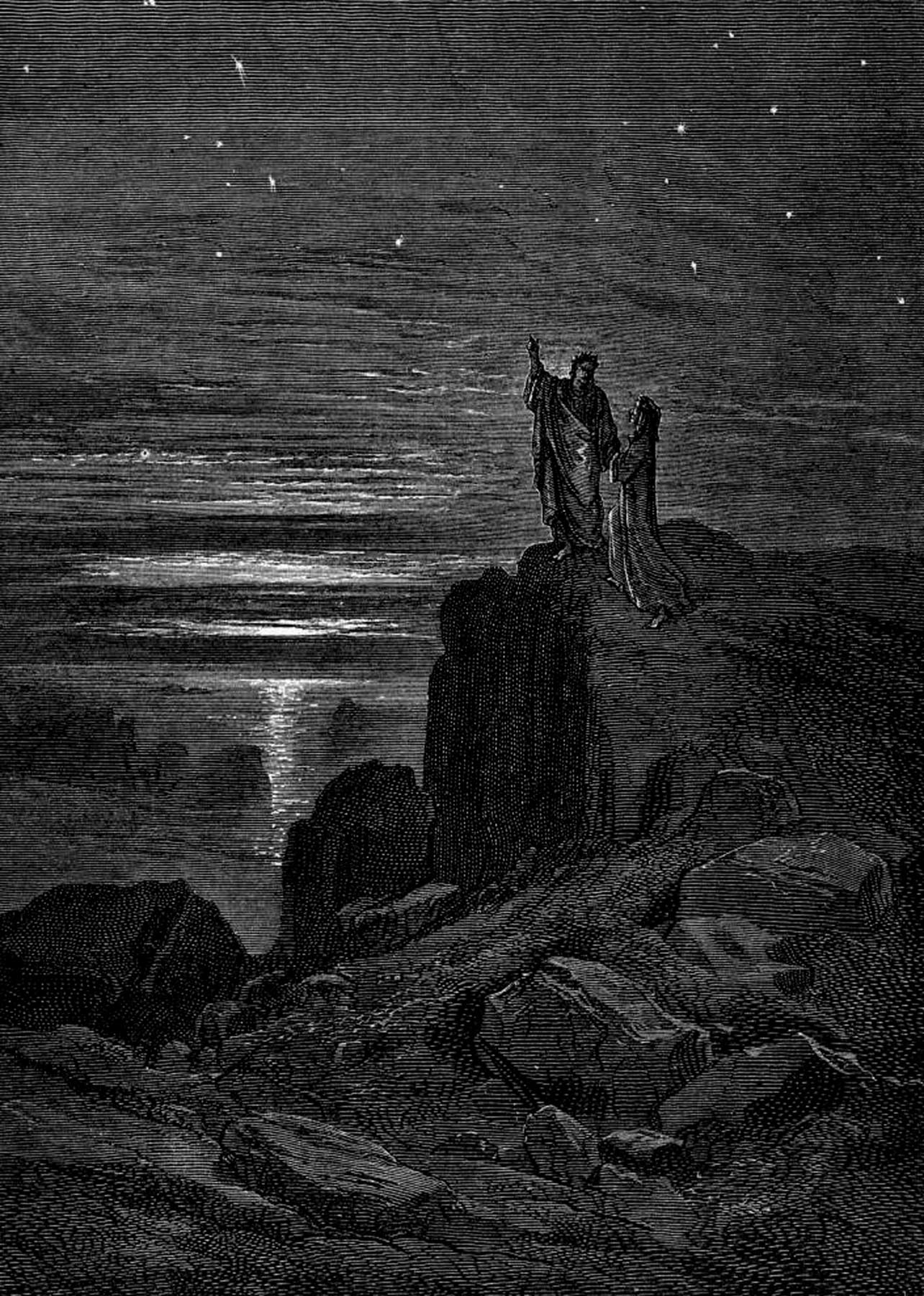 Inferno, Canto 2 : The darkening sky of the first night, illustration from  The Divine Comedy by Dante Alighieri, 1885