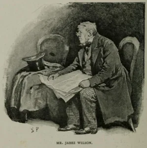 Sydney Paget Strand magazine drawing of "Jabez Wilson" from "The Red-Headed League" 1891